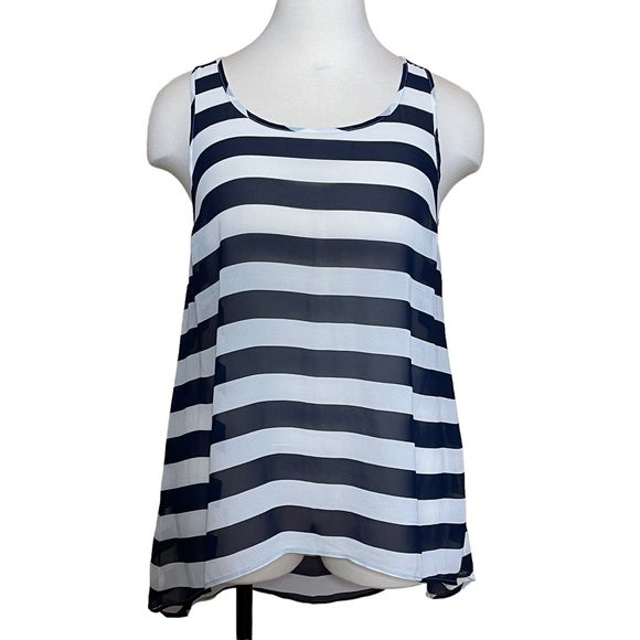 Torrid NWT Hi-Low Chiffon Mini Tank Dress Swim Cover-Up 2 2X Navy/White Striped - Picture 1 of 8